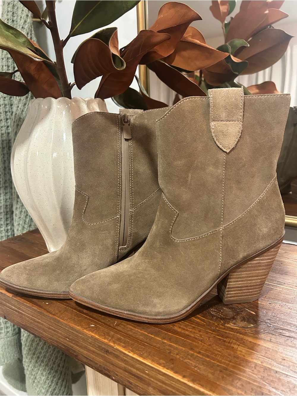 Blondo Taupe Suede Pointed Toe Ankle Boot